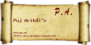 Puj Arikán névjegykártya